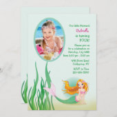 Cute Mermaid Photo Invitation Kaart (Voorkant / Achterkant)