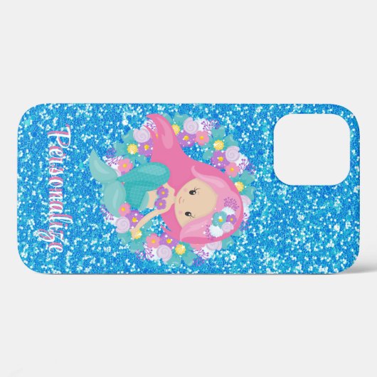 Cute Mermaid Pink Blue Glitter Personaliseren Case-Mate iPhone Case (Achterkant (horizontaal))