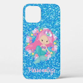 Cute Mermaid Pink Blue Glitter Personaliseren Case-Mate iPhone Case