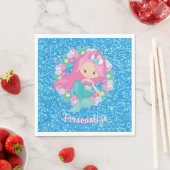 Cute Mermaid Pink Blue Glitter Personaliseren Servet (Insitu)