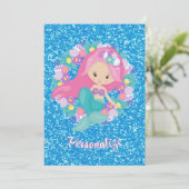 Cute Mermaid Pink Blue Glitter Personated Kaart (Staand voorkant)