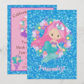 Cute Mermaid Pink Blue Glitter Personated Kaart (Voorkant / Achterkant)