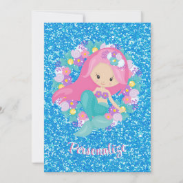 Cute Mermaid Pink Blue Glitter Personated Kaart
