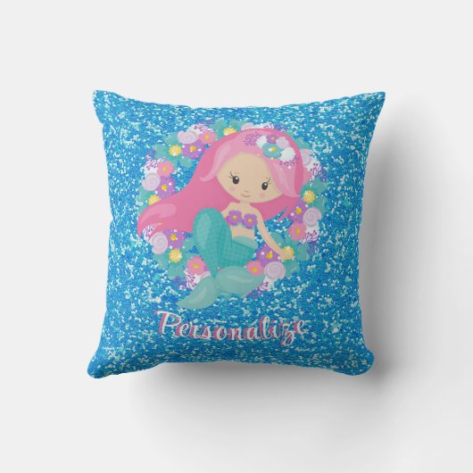 Cute Mermaid Pink Blue Glitter Personated Kussen (Achterkant)