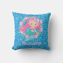 Cute Mermaid Pink Blue Glitter Personated Kussen