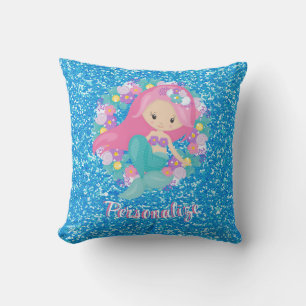 Cute Mermaid Pink Blue Glitter Personated Kussen