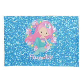 Cute Mermaid Pink Blue Glitter Personated Kussensloop