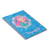 Cute Mermaid Pink Blue Glitter Personated Notitieboek (Rechterzijde)