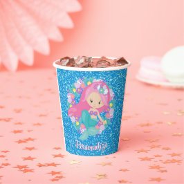 Cute Mermaid Pink Blue Glitter Personated Papieren Bekers