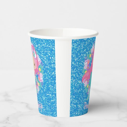 Cute Mermaid Pink Blue Glitter Personated Papieren Bekers (Links)