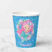 Cute Mermaid Pink Blue Glitter Personated Papieren Bekers (Voorkant)