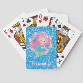 Cute Mermaid Pink Blue Glitter Personated Pokerkaarten
