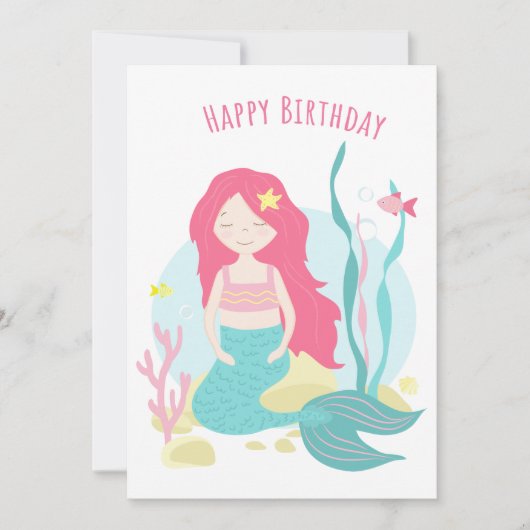 Cute Mermaid Pink en Mint Birthday for Girl (Voorkant)