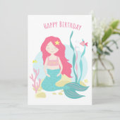 Cute Mermaid Pink en Mint Birthday for Girl (Staand voorkant)