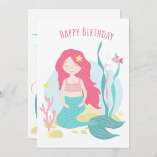 Cute Mermaid Pink en Mint Birthday for Girl