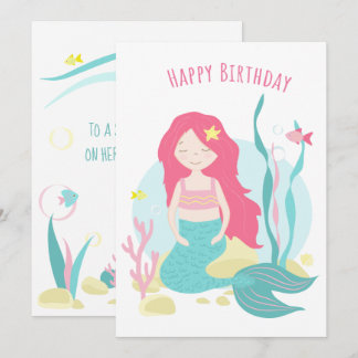 Cute Mermaid Pink en Mint Birthday for Girl