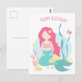 Cute Mermaid Pink en Mint Birthday for Girl Briefkaart (Voorkant / Achterkant)