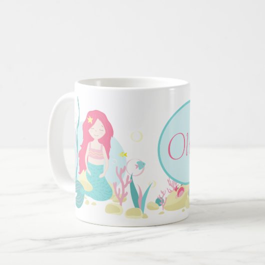 Cute Mermaid Pink en Mint Pattern Koffiemok (Voorkant links)