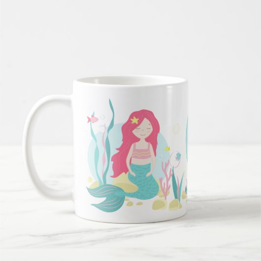 Cute Mermaid Pink en Mint Pattern Koffiemok (Links)