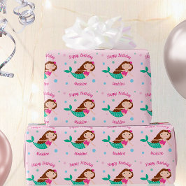 Cute Mermaid Pink Personalized Birthday Cadeaupapier