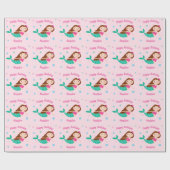 Cute Mermaid Pink Personalized Birthday Cadeaupapier (Vlak)