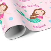 Cute Mermaid Pink Personalized Birthday Cadeaupapier (Rol Hoek)