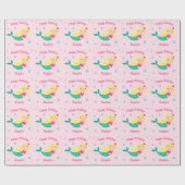 Cute Mermaid Pink Personalized Birthday Wrapping P Cadeaupapier (Vlak)