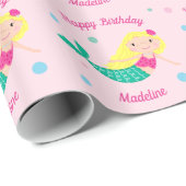 Cute Mermaid Pink Personalized Birthday Wrapping P Cadeaupapier (Rol Hoek)