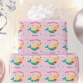 Cute Mermaid Pink Personalized Birthday Wrapping P Cadeaupapier