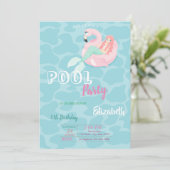 Cute Mermaid Pool Birthday Party Kaart (Staand voorkant)