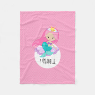 Cute Mermaid Princess Girl Zee Shell Pink Scales Fleece Deken
