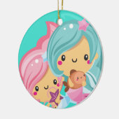Cute Mermaid Princess Sisters Kerstmis Keramisch Ornament (Links)