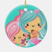 Cute Mermaid Princess Sisters Kerstmis Keramisch Ornament (Achterkant)