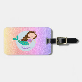 Cute Mermaid Rainbow Glitter Personalized Bagagelabel