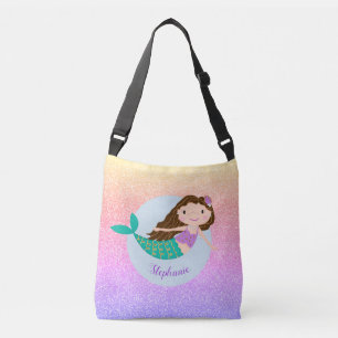 Cute Mermaid Rainbow Glitter Personalized Crossbody Tas
