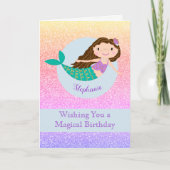 Cute Mermaid Rainbow Glitter Personalized Kaart (Voorkant)