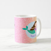 Cute Mermaid Rainbow Glitter Personalized Koffiemok (Voorkant rechts)