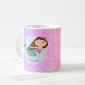 Cute Mermaid Rainbow Glitter Personalized Koffiemok (Voorkant links)