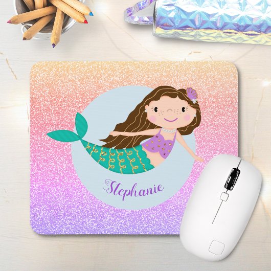 Cute Mermaid Rainbow Glitter Personalized Muismat