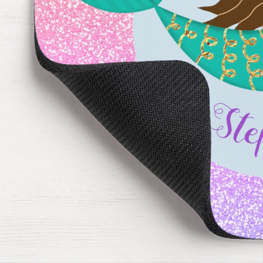 Cute Mermaid Rainbow Glitter Personalized Muismat (Hoek)