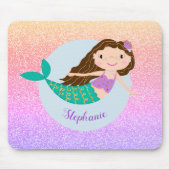 Cute Mermaid Rainbow Glitter Personalized Muismat (Voorkant)