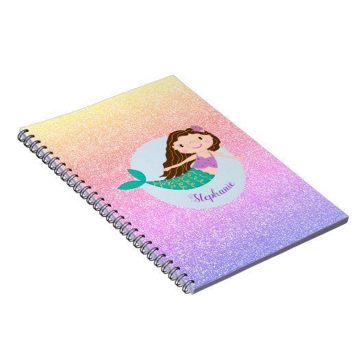 Cute Mermaid Rainbow Glitter Personalized Notitieboek (Rechterzijde)