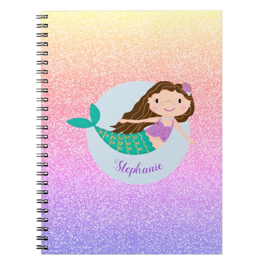 Cute Mermaid Rainbow Glitter Personalized Notitieboek (Voorkant)