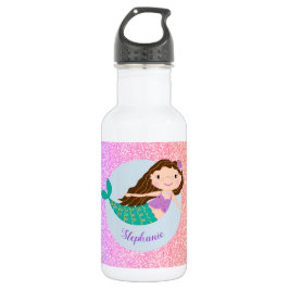 Cute Mermaid Rainbow Glitter Personalized Waterfles