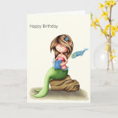 Cute Mermaid Reading Personated Happy Birthday Kaart (Gele Bloem)