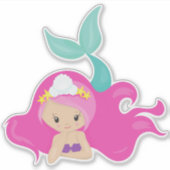 Cute Mermaid, Roze haar, Kleine Zeemeermin, Starfi Sticker (Voorkant)