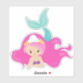 Cute Mermaid, Roze haar, Kleine Zeemeermin, Starfi Sticker (Vel)