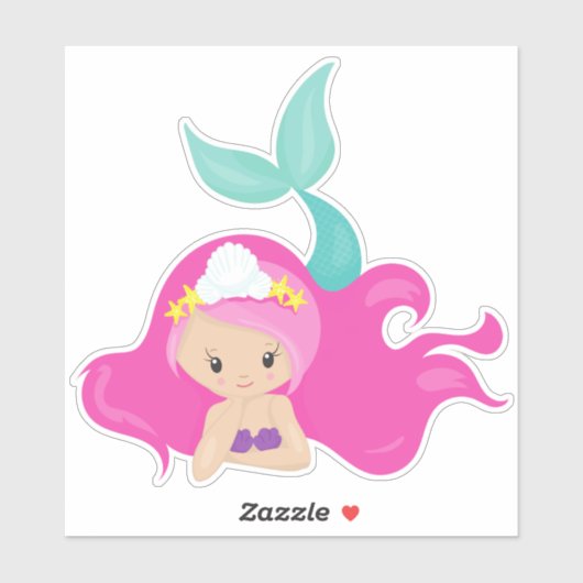 Cute Mermaid, Roze haar, Kleine Zeemeermin, Starfi Sticker (Vel)