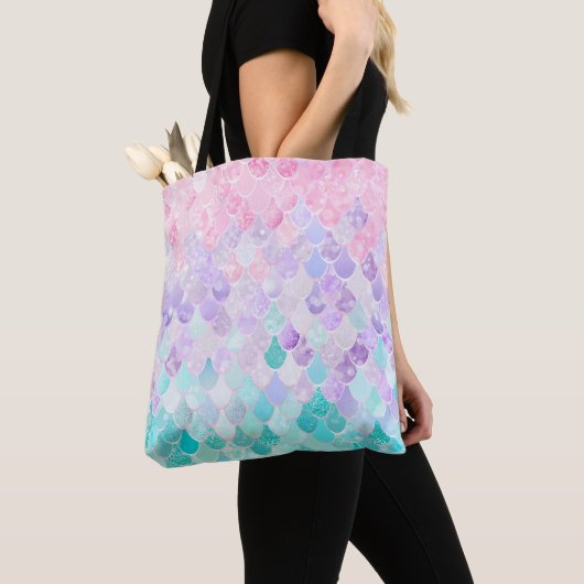 Cute Mermaid Scales Canvas tas, Roze, Paars, Ocean Tote Bag (Dichtbij)