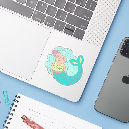 Cute Mermaid Sticker (Laptop met iPhone)
